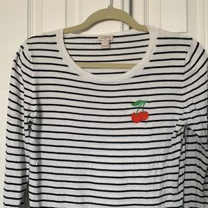 JCrew Navy & White Striped Cherry Sweater